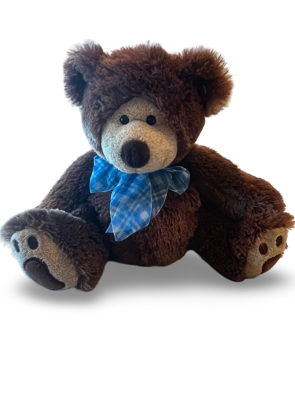 First & Main Cubbington Teddy Bear 10" Brown Plush Blue Plaid Bow